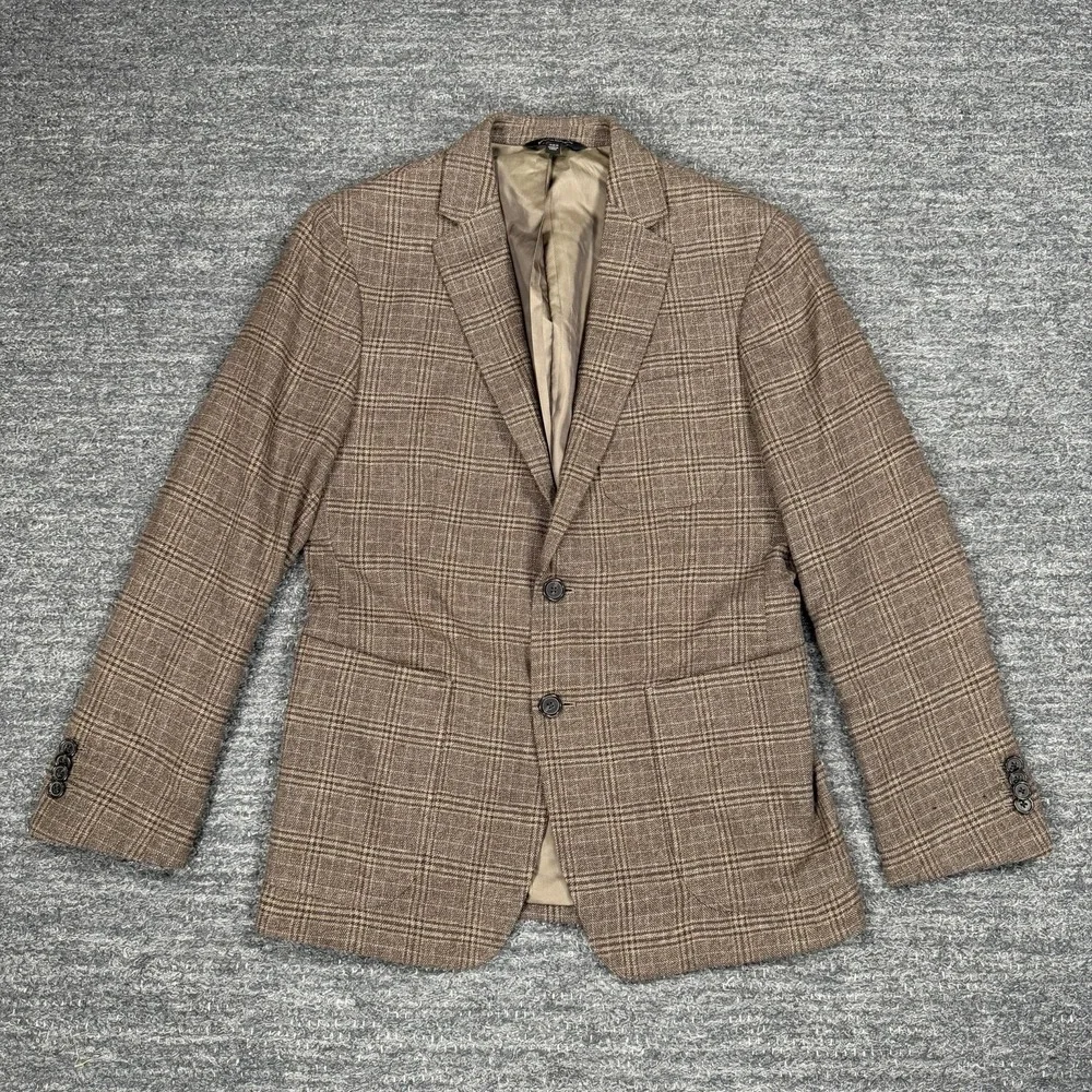 Banana Republic Blazer Men 38S Brown Plaid Sport Coat Italian Fabric Cotton